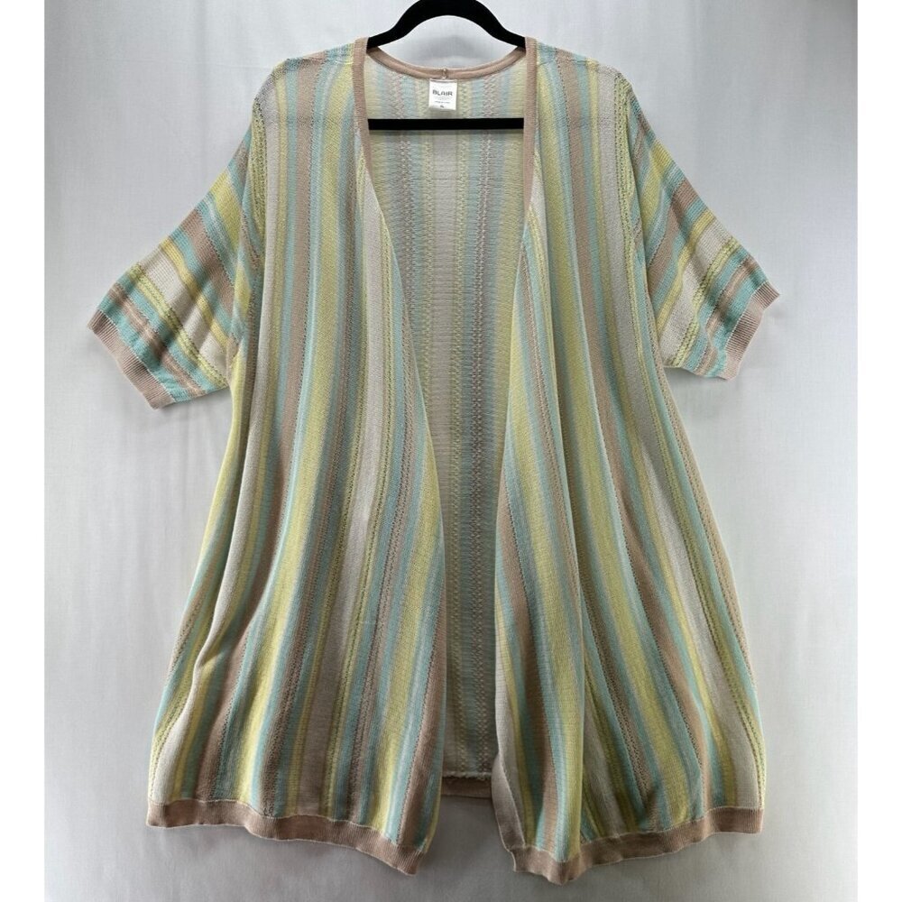 Blair Cardigan Womens XL Pastel Stripe Duster Open Front Short Sleeve Multicolor